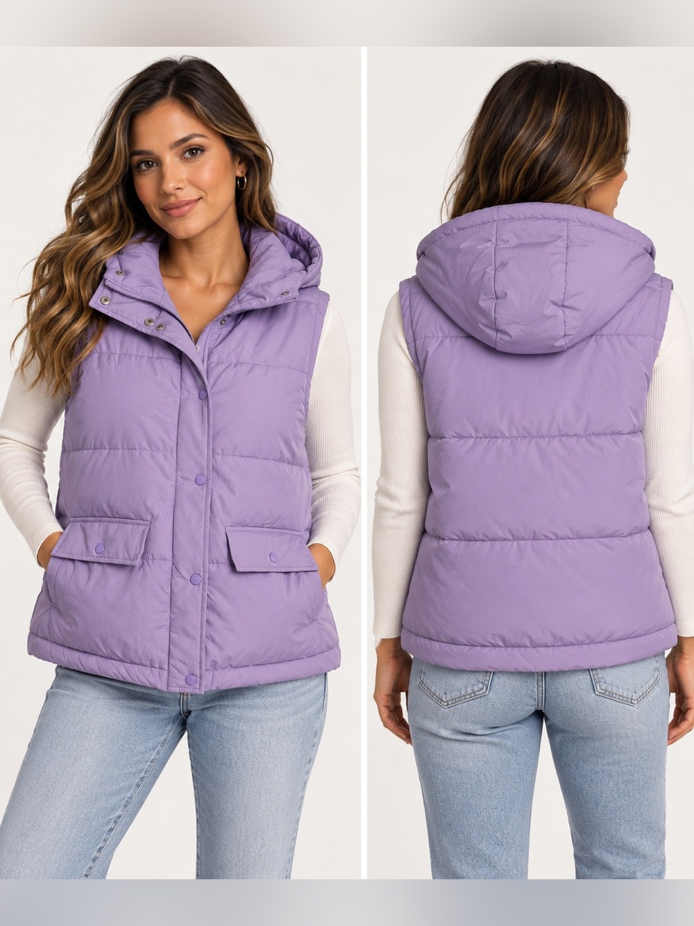 Free People Sleeveless Quilted Hooded Puffer Vest in Lavender